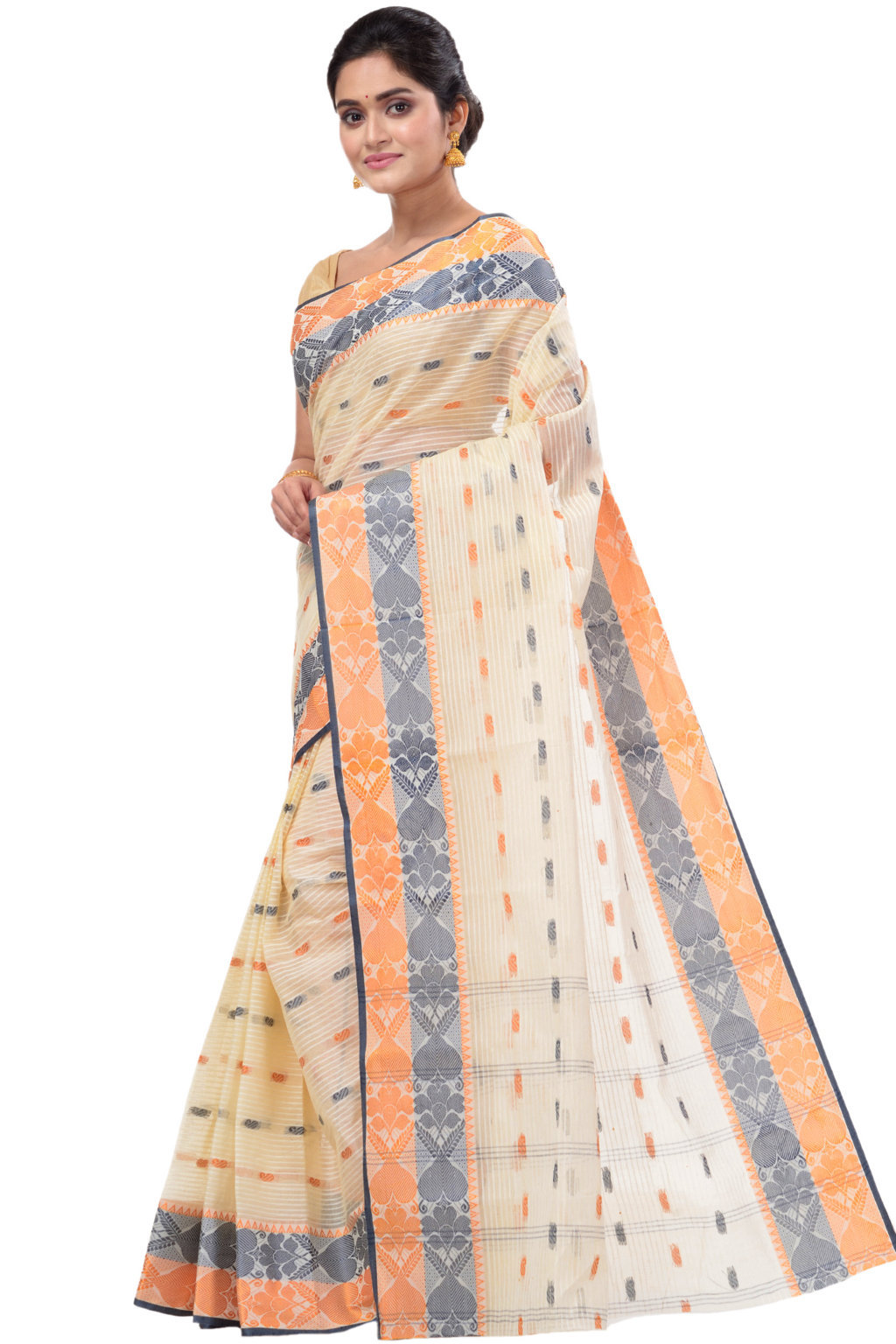 Gray Golden Pure Cotton Aged_Women Tant Saree (403)